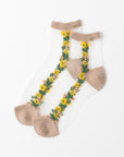 【hohaba】サイド花柄テグスクルーソックス