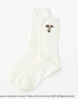 【ウォレスとグルミット】刺繍付きリブクルーソックス