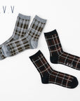 【A.V.V】ジャガードチェック柄クルー丈ソックス