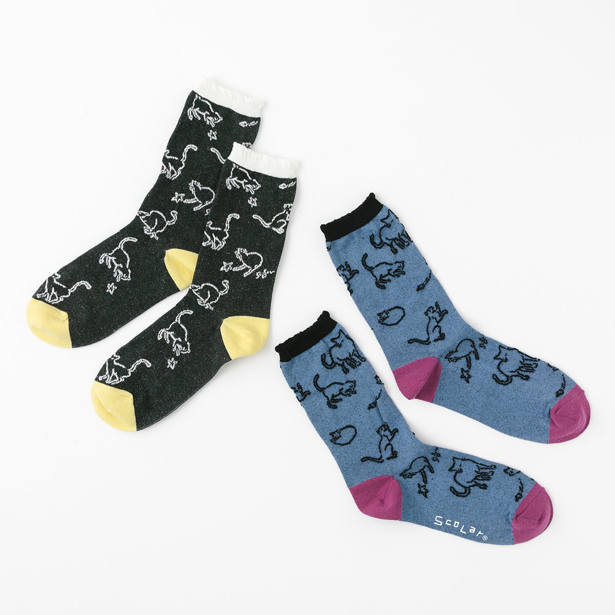 ScoLar】フロート猫柄クルー丈ソックス (BLACK FRIDAY対象商品