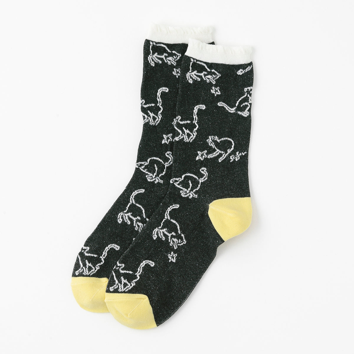 ScoLar】フロート猫柄クルー丈ソックス (BLACK FRIDAY対象商品