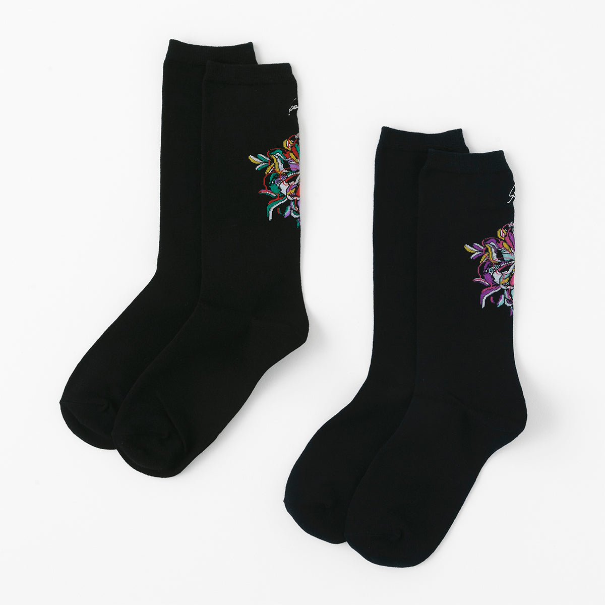 【ScoLar】花柄ロゴ刺繍クルー丈ソックス
