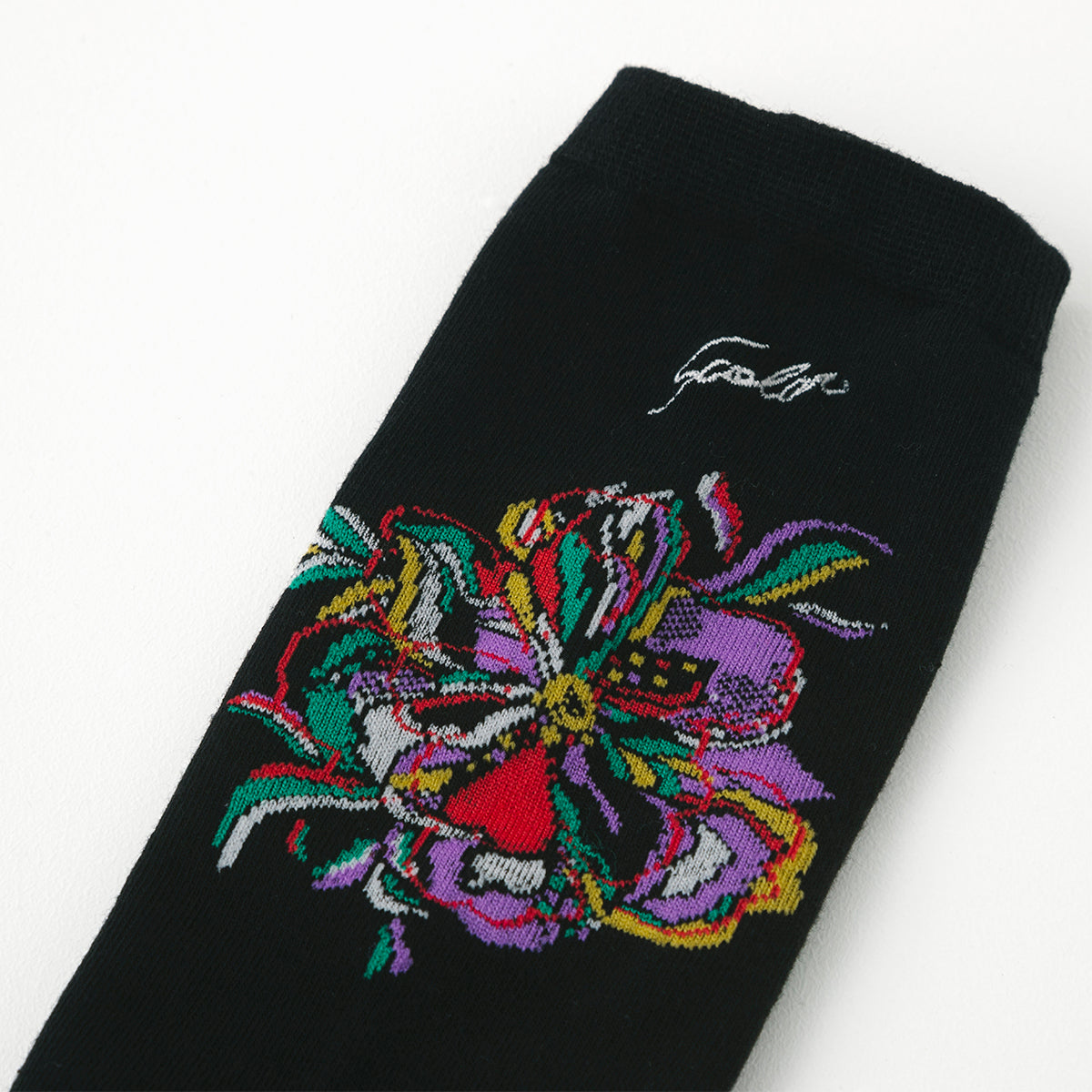 【ScoLar】花柄ロゴ刺繍クルー丈ソックス