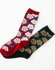 【ScoLar】ネコとモール花柄クルー丈ソックス