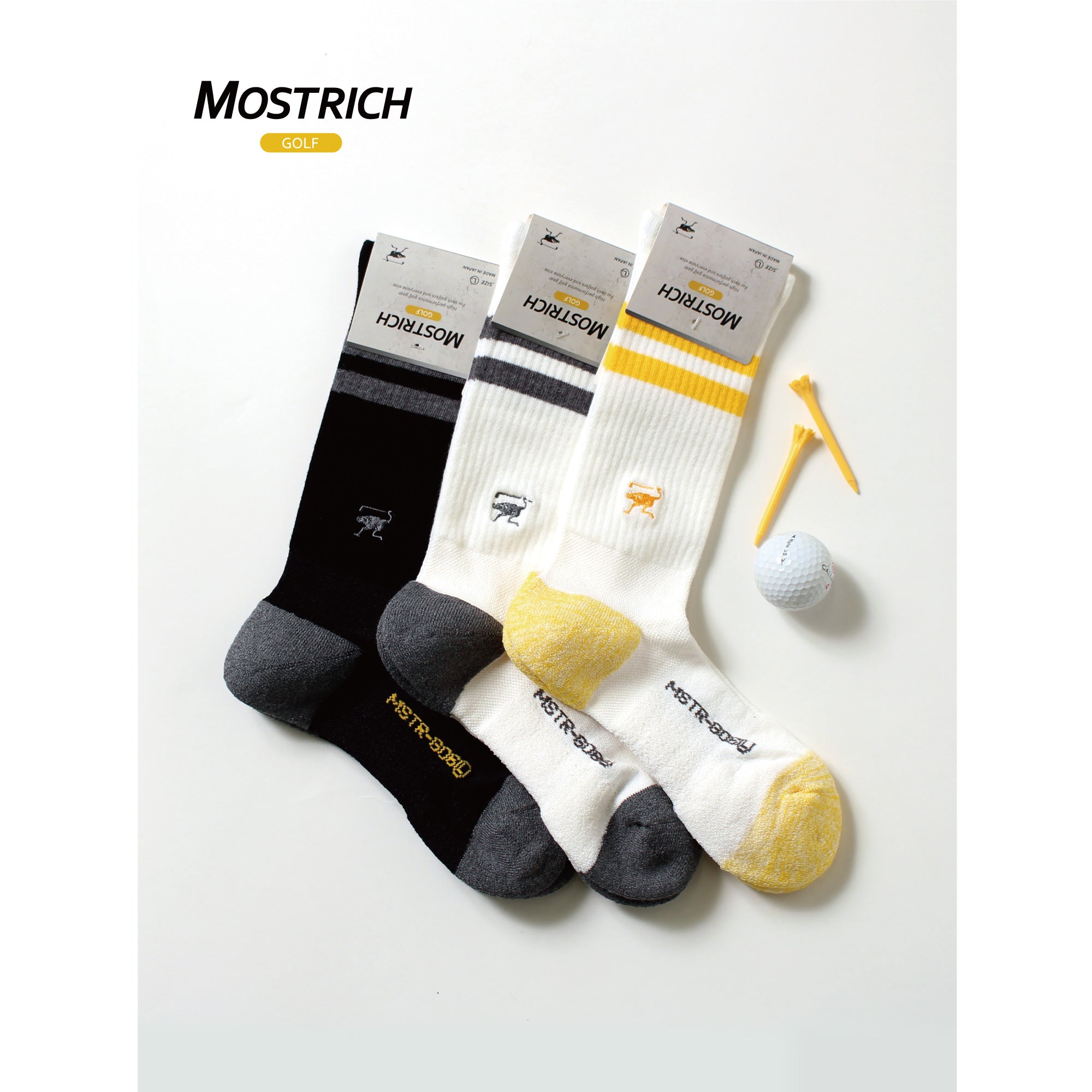 MOSTRICH】MSTR-G06 刺繍クルー丈ソックス｜ワンポイント刺繍とライン