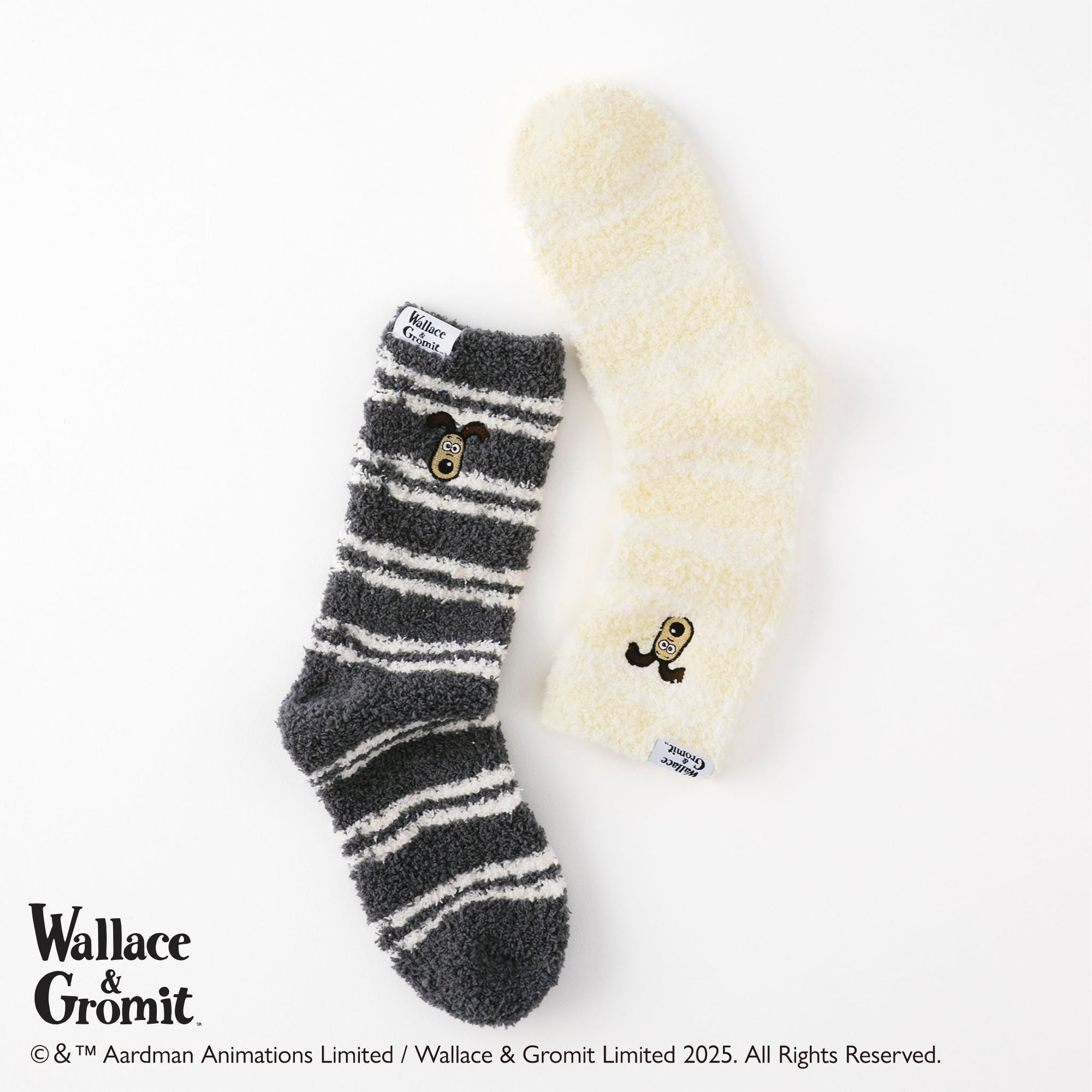 【ウォレスとグルミット】細ボーダー刺繍付モールルームソックス
