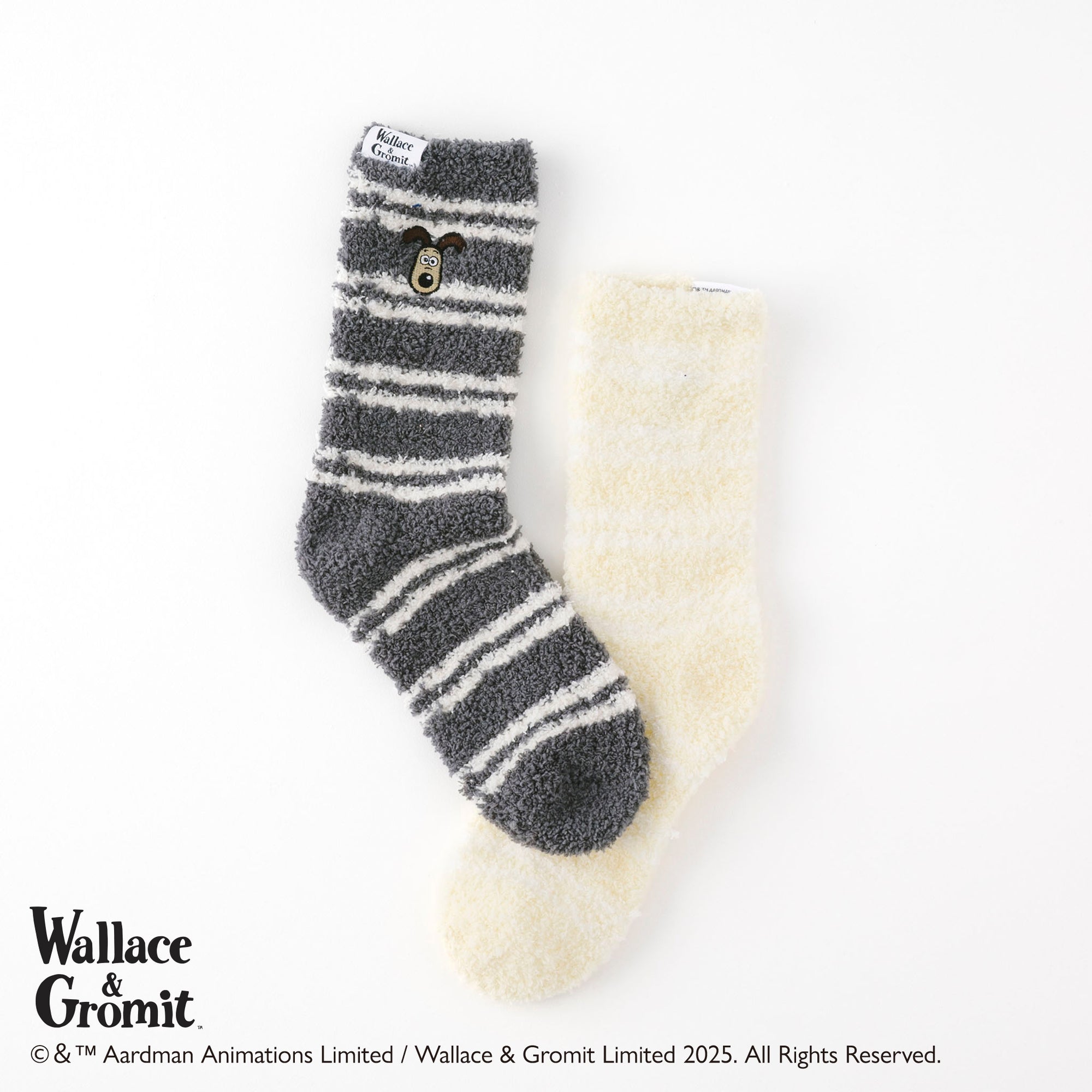 【ウォレスとグルミット】細ボーダー刺繍付モールルームソックス