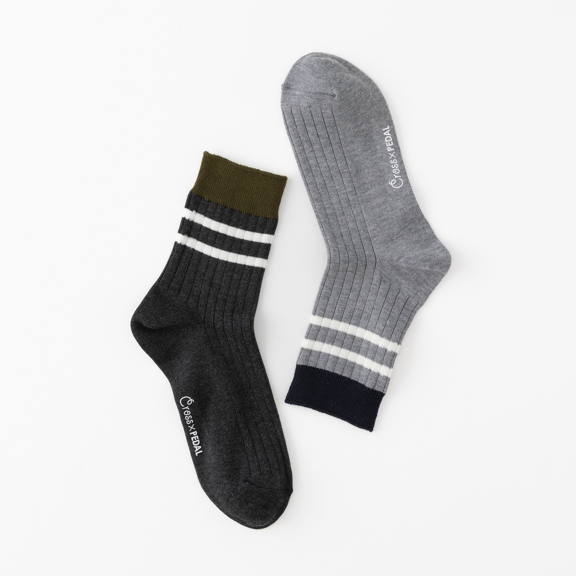 【CROSS×PEDAL】切替２本ラインミドルソックス