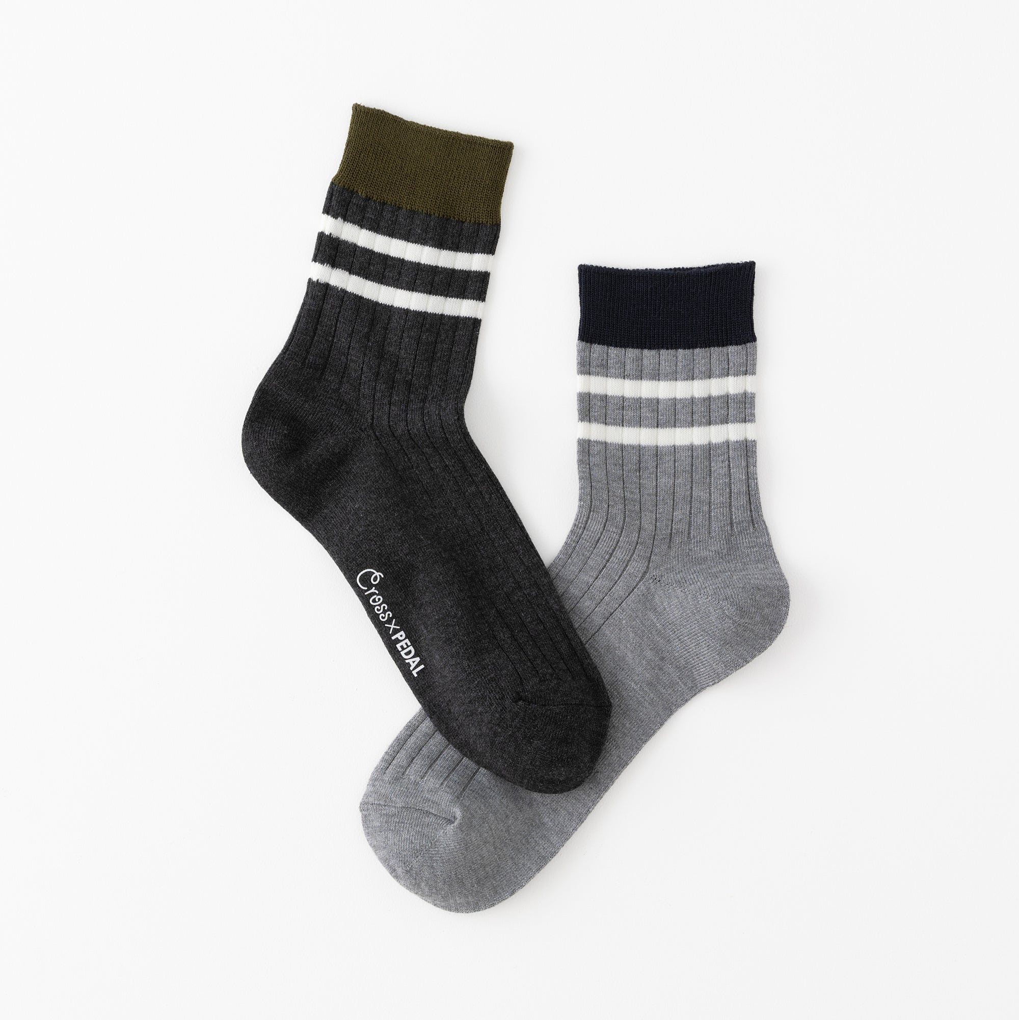 【CROSS×PEDAL】切替２本ラインミドルソックス