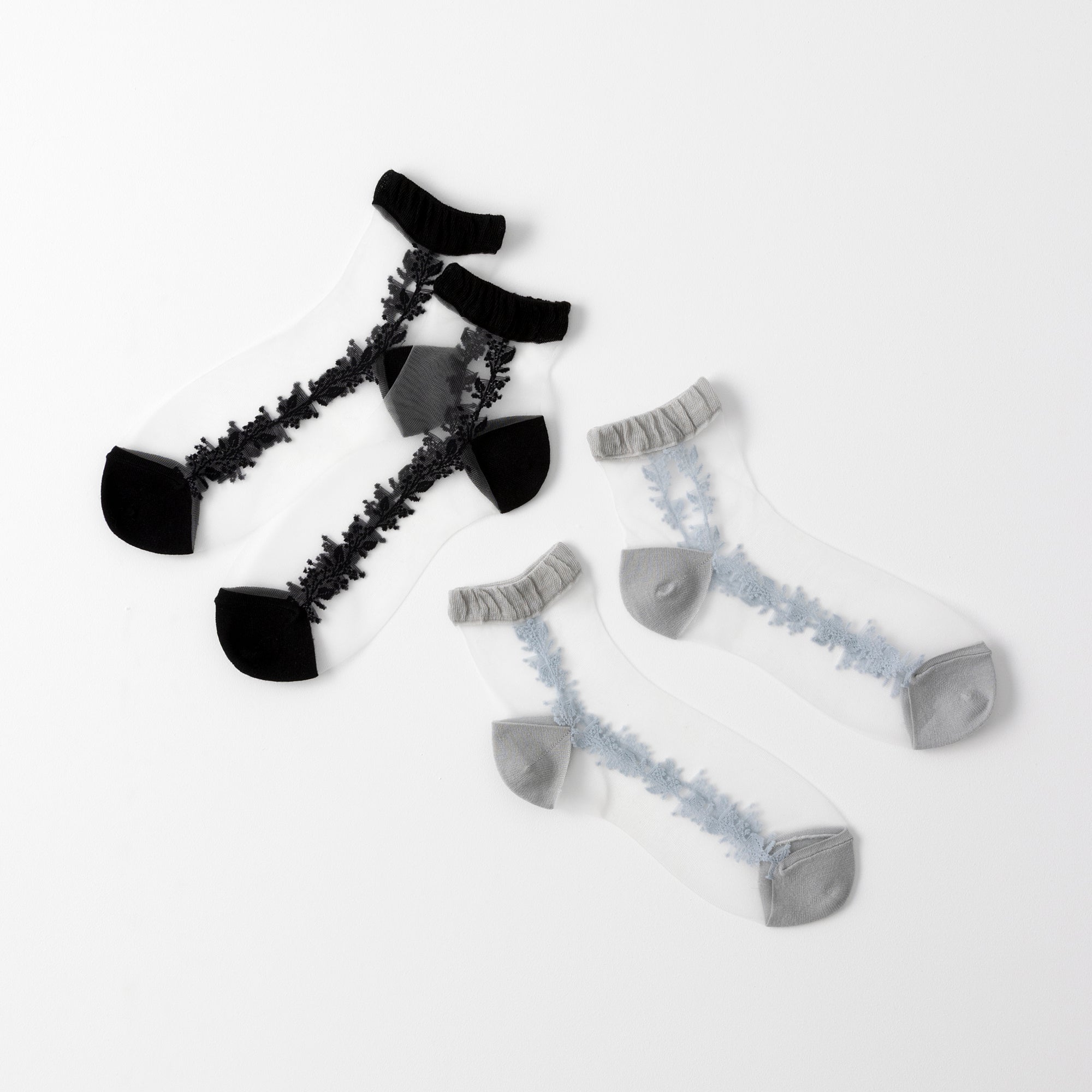 【hohaba】サイドリーフ柄テグスショートソックス