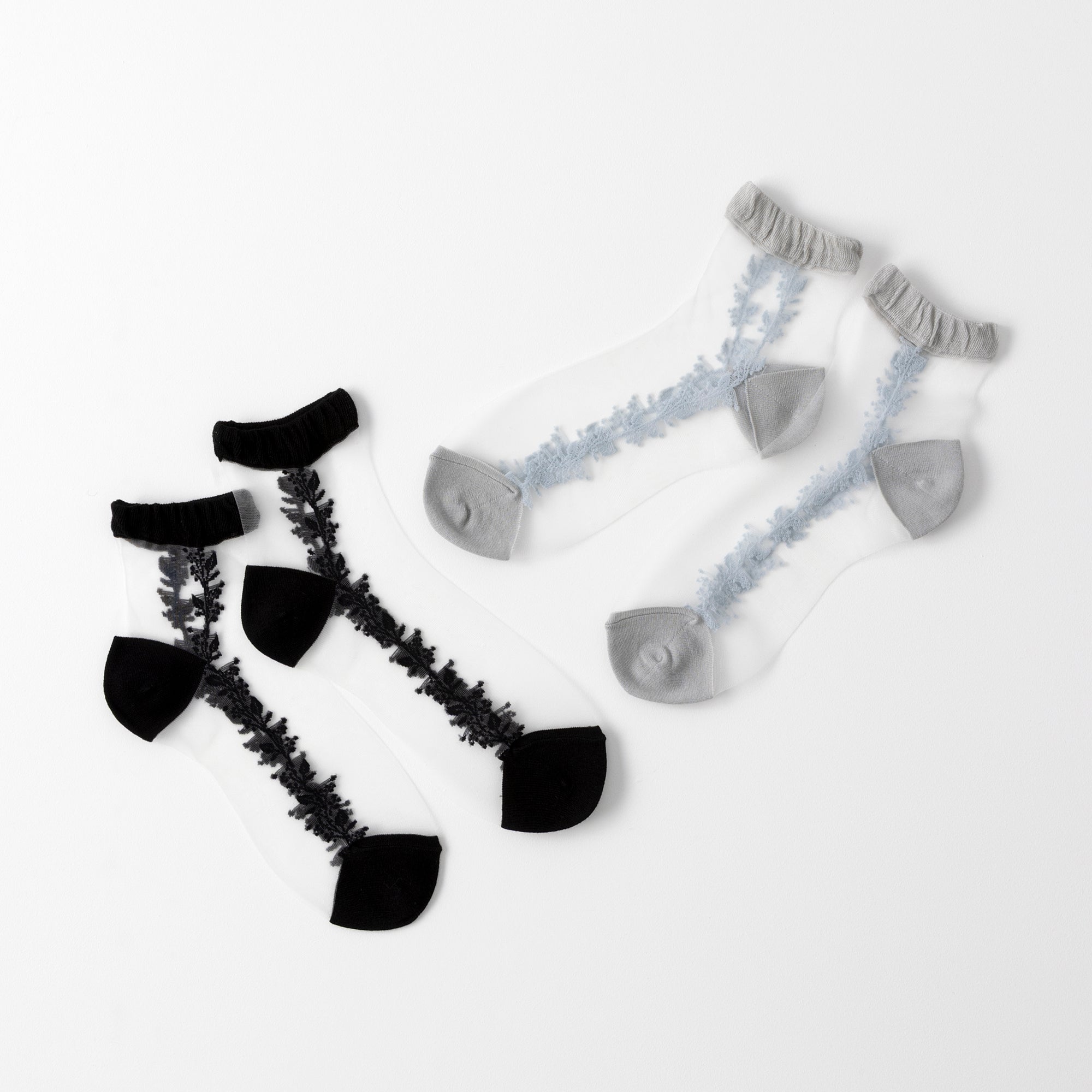 【hohaba】サイドリーフ柄テグスショートソックス