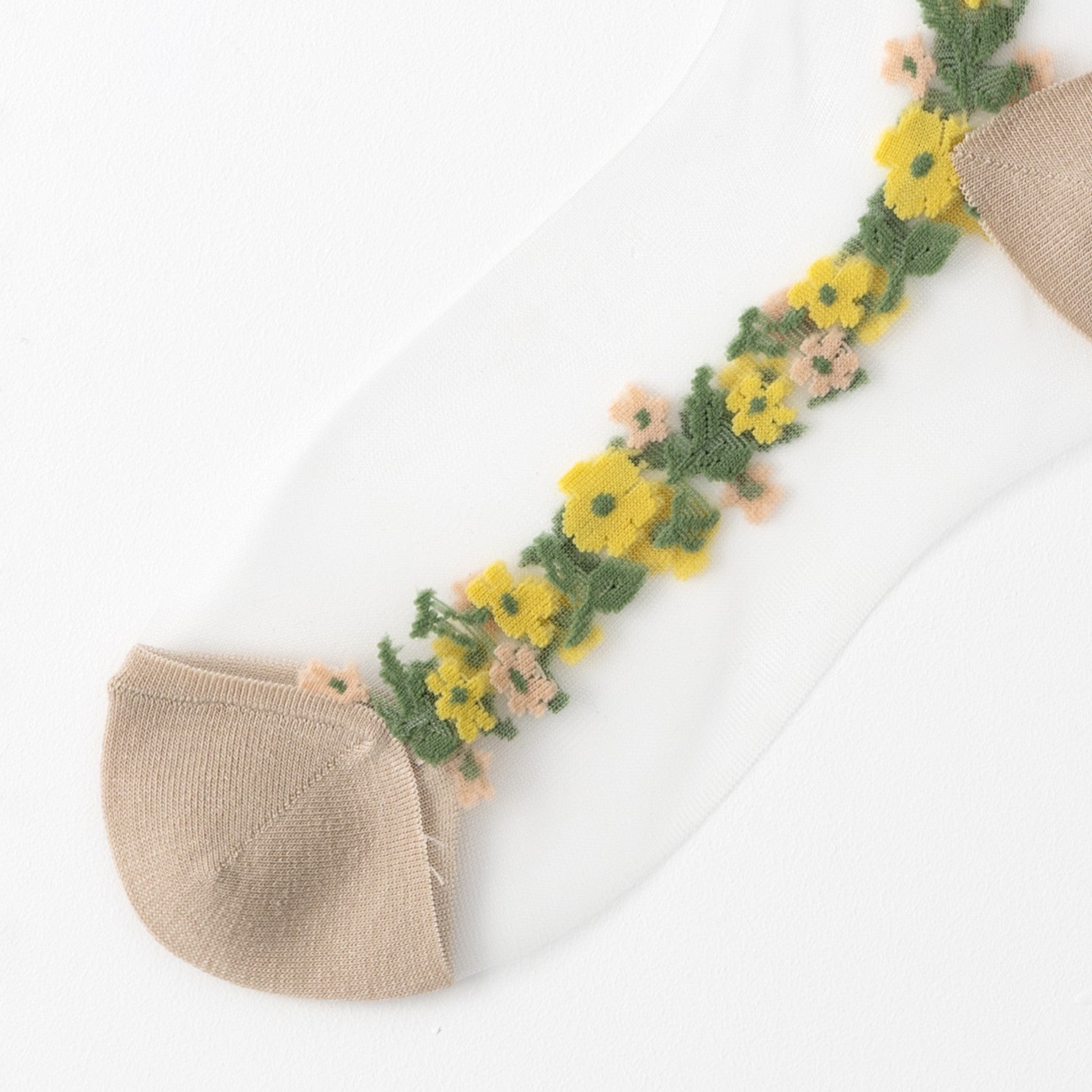 【hohaba】サイド花柄テグスクルーソックス