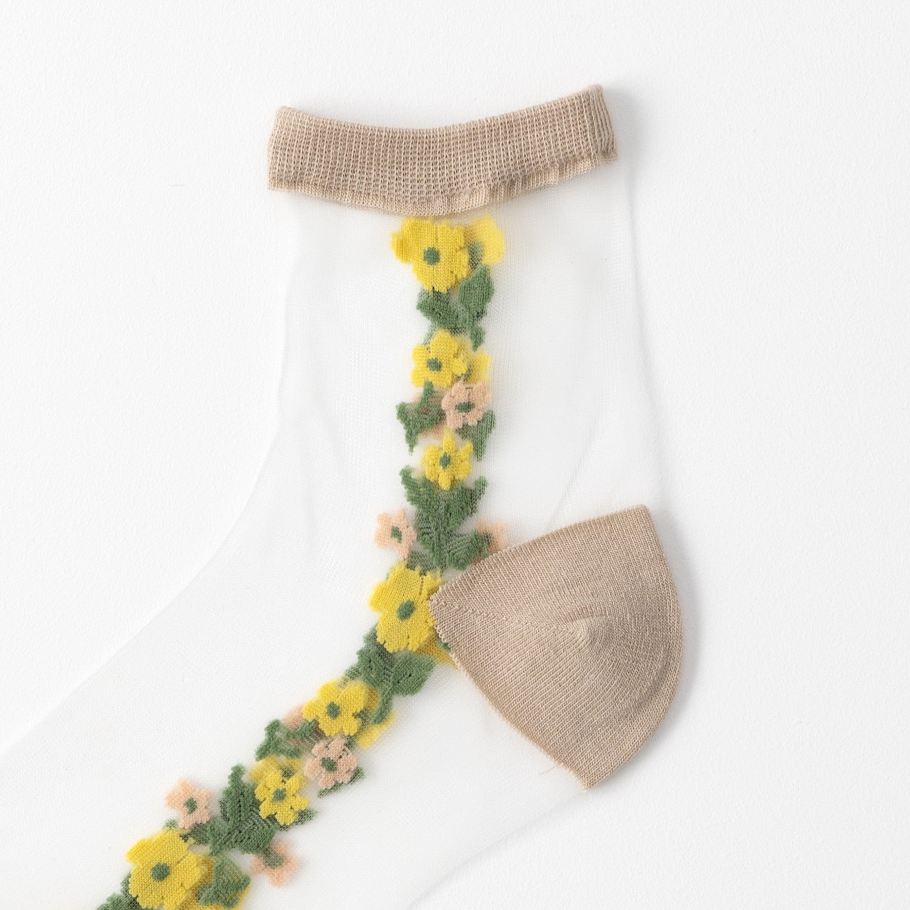 【hohaba】サイド花柄テグスクルーソックス