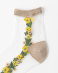 【hohaba】サイド花柄テグスクルーソックス