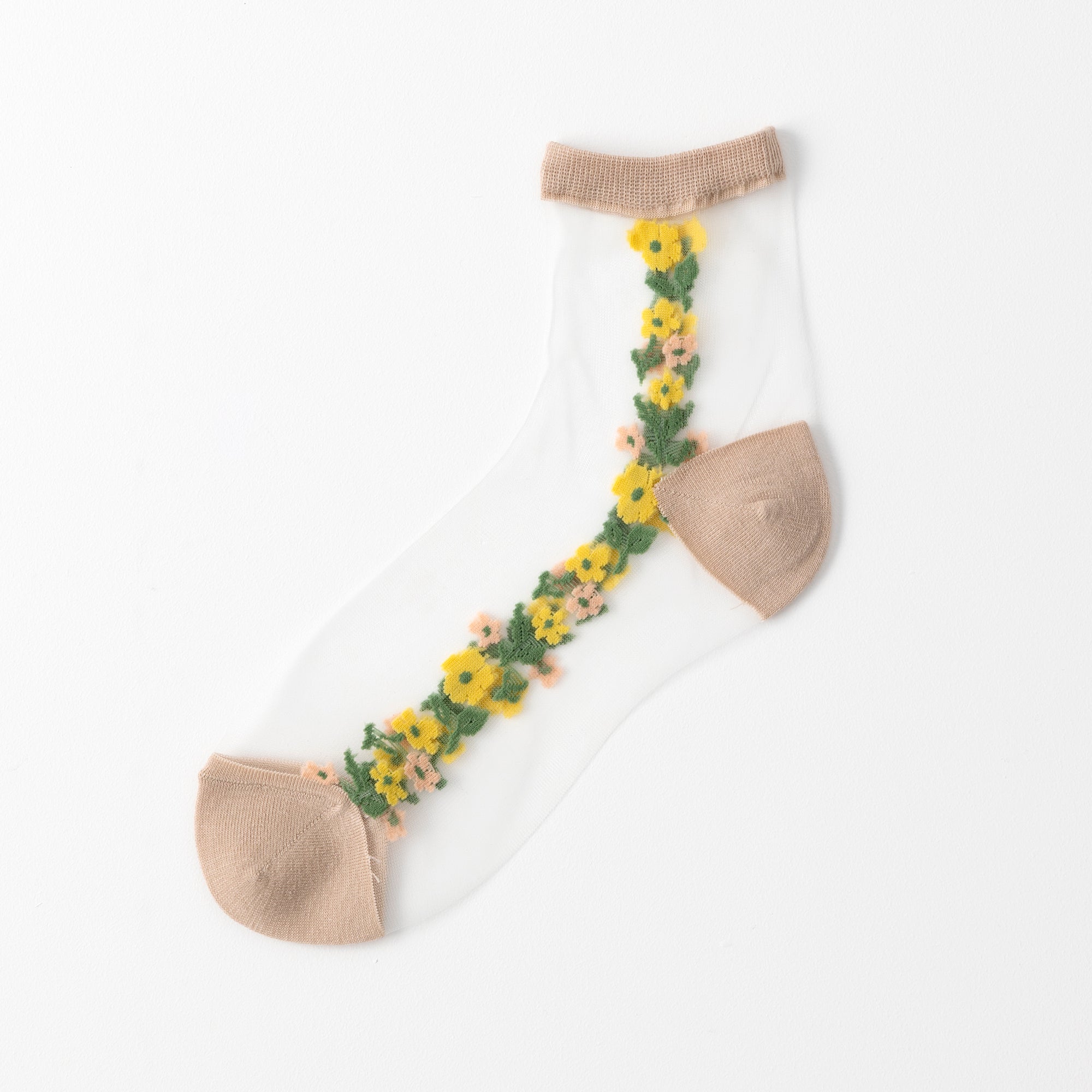 【hohaba】サイド花柄テグスクルーソックス