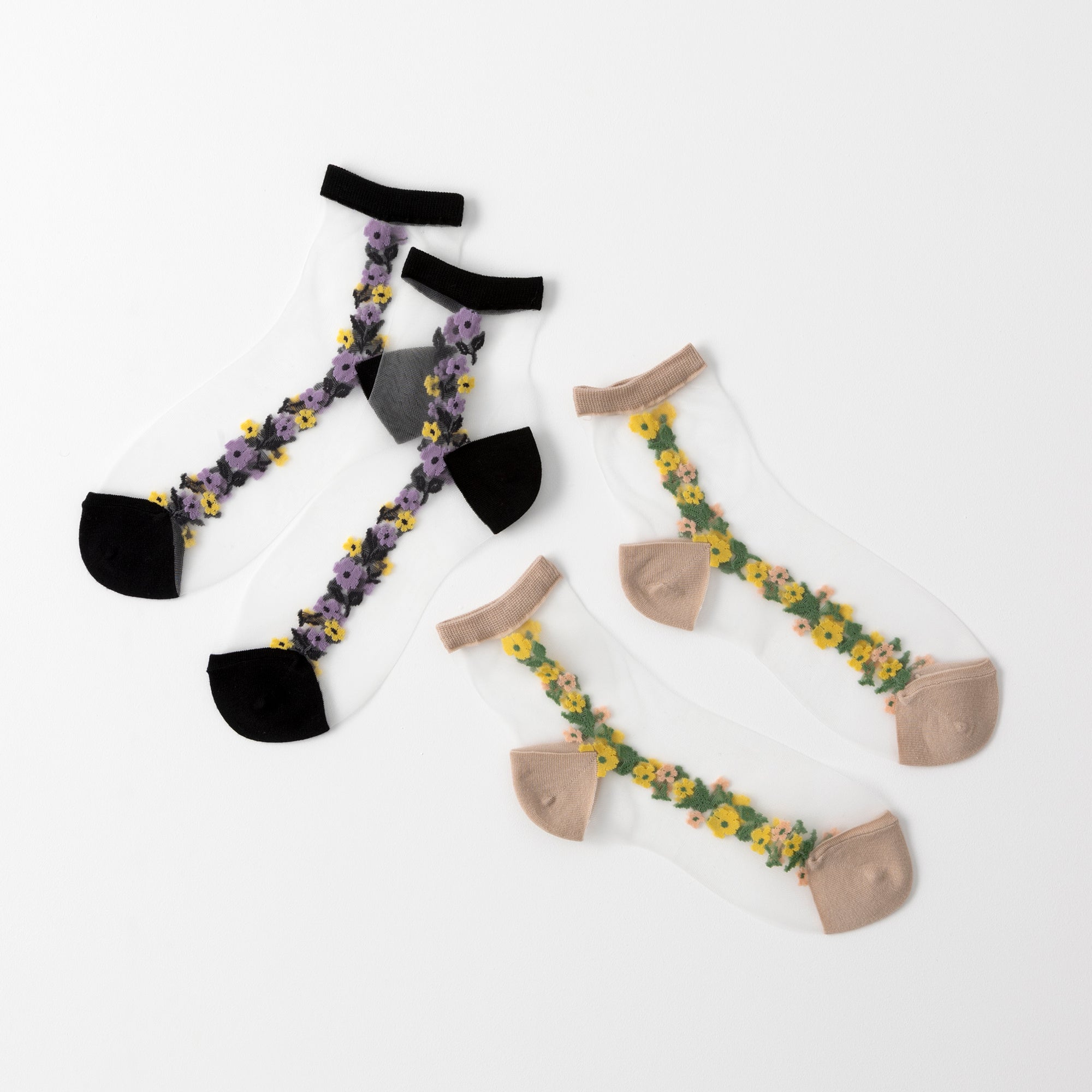 【hohaba】サイド花柄テグスクルーソックス