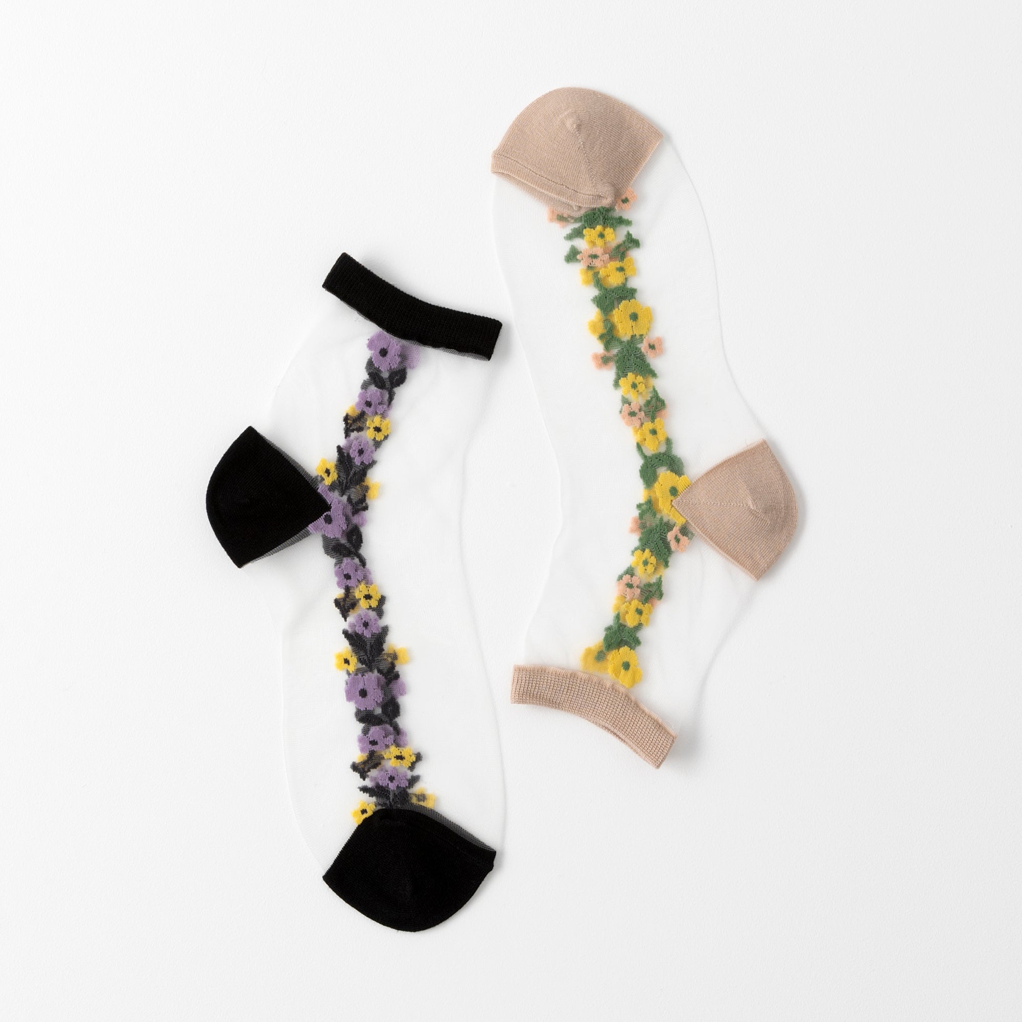 【hohaba】サイド花柄テグスクルーソックス