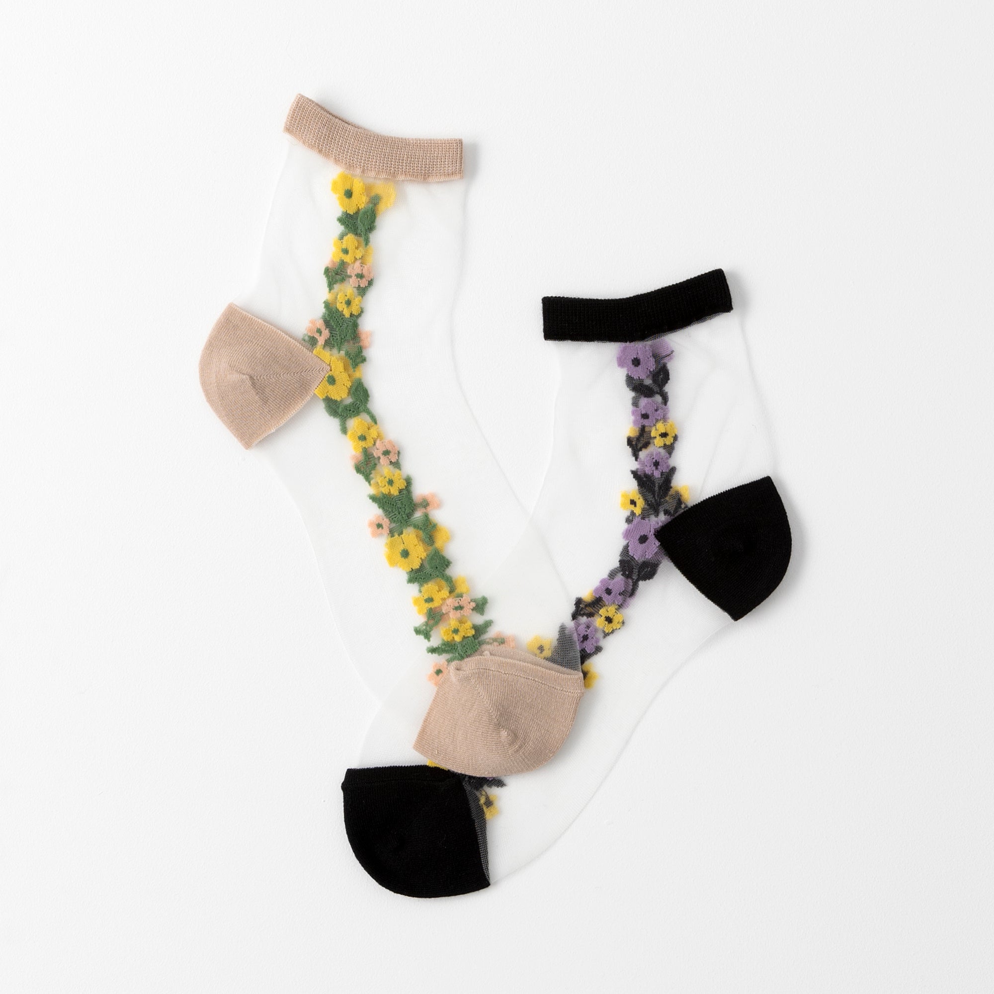 【hohaba】サイド花柄テグスクルーソックス