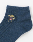 【にゃんこ堂】リブ猫の手刺繍スニーカーソックス