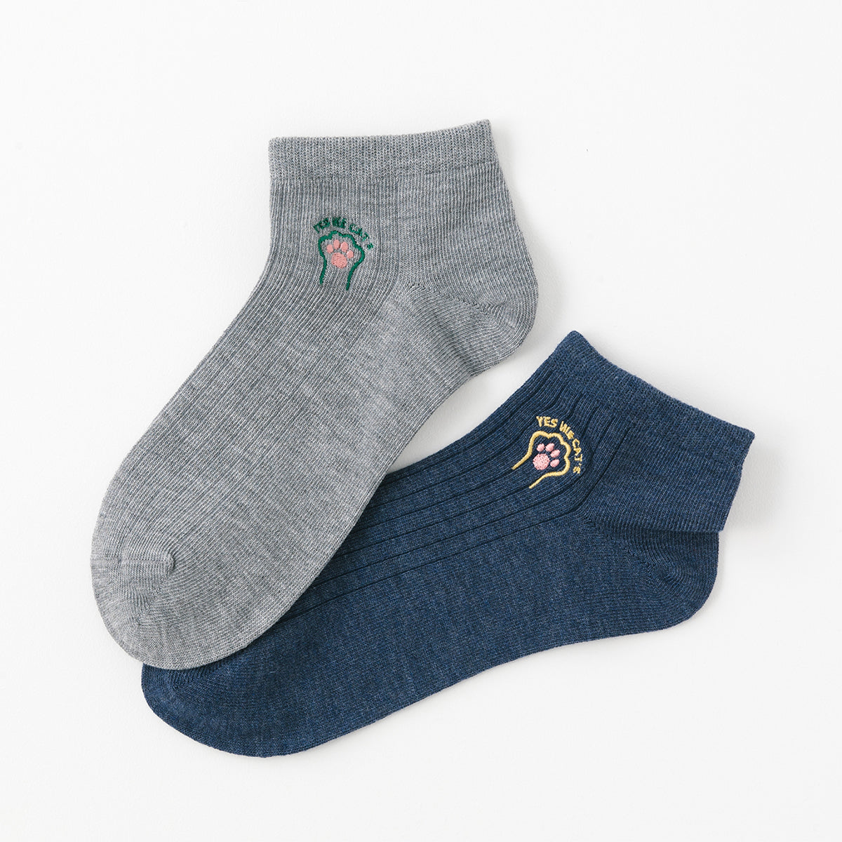 【にゃんこ堂】リブ猫の手刺繍スニーカーソックス