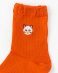 【にゃんこ堂】リブ猫刺繍クルーソックス
