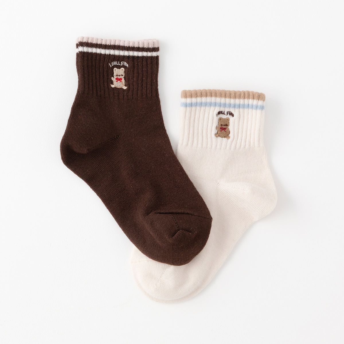 【SENOBI】クマ刺繍ショートソックス