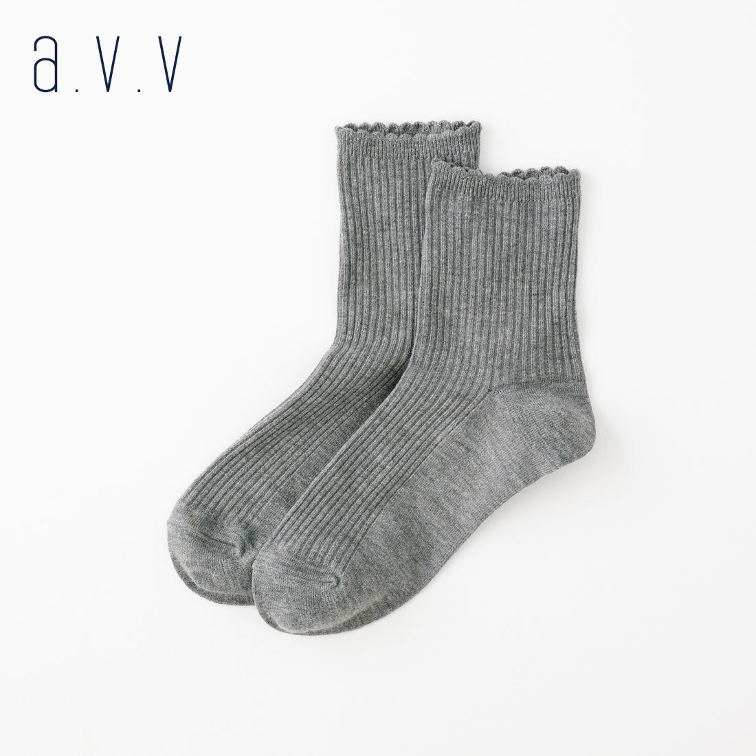 【A.V.V】スカラップリブクルーソックス