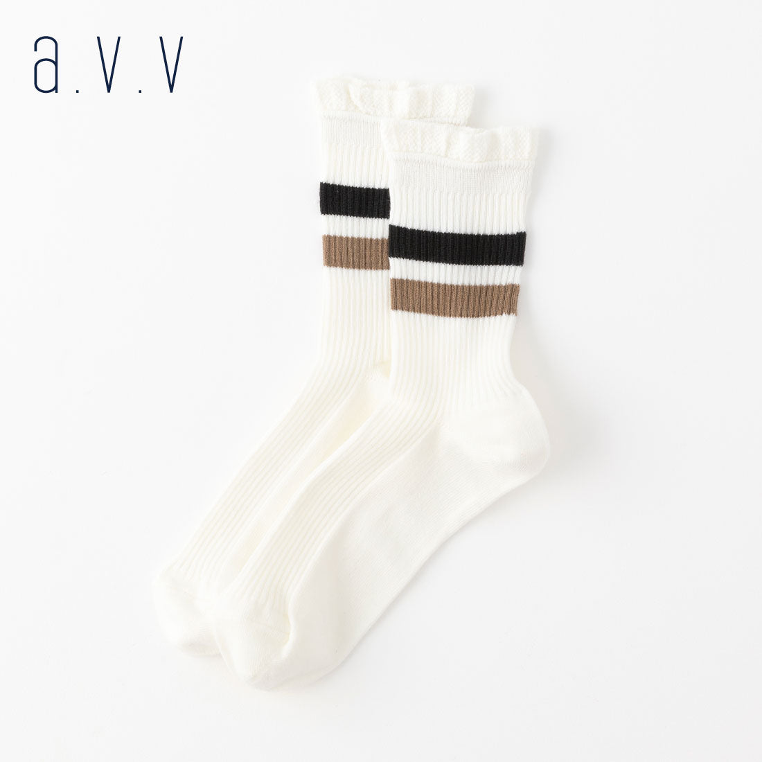 【A.V.V】トップフリルラインクルーソックス