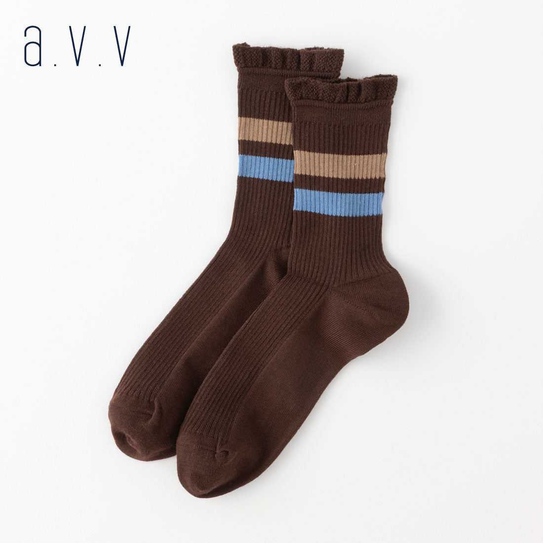 【A.V.V】トップフリルラインクルーソックス