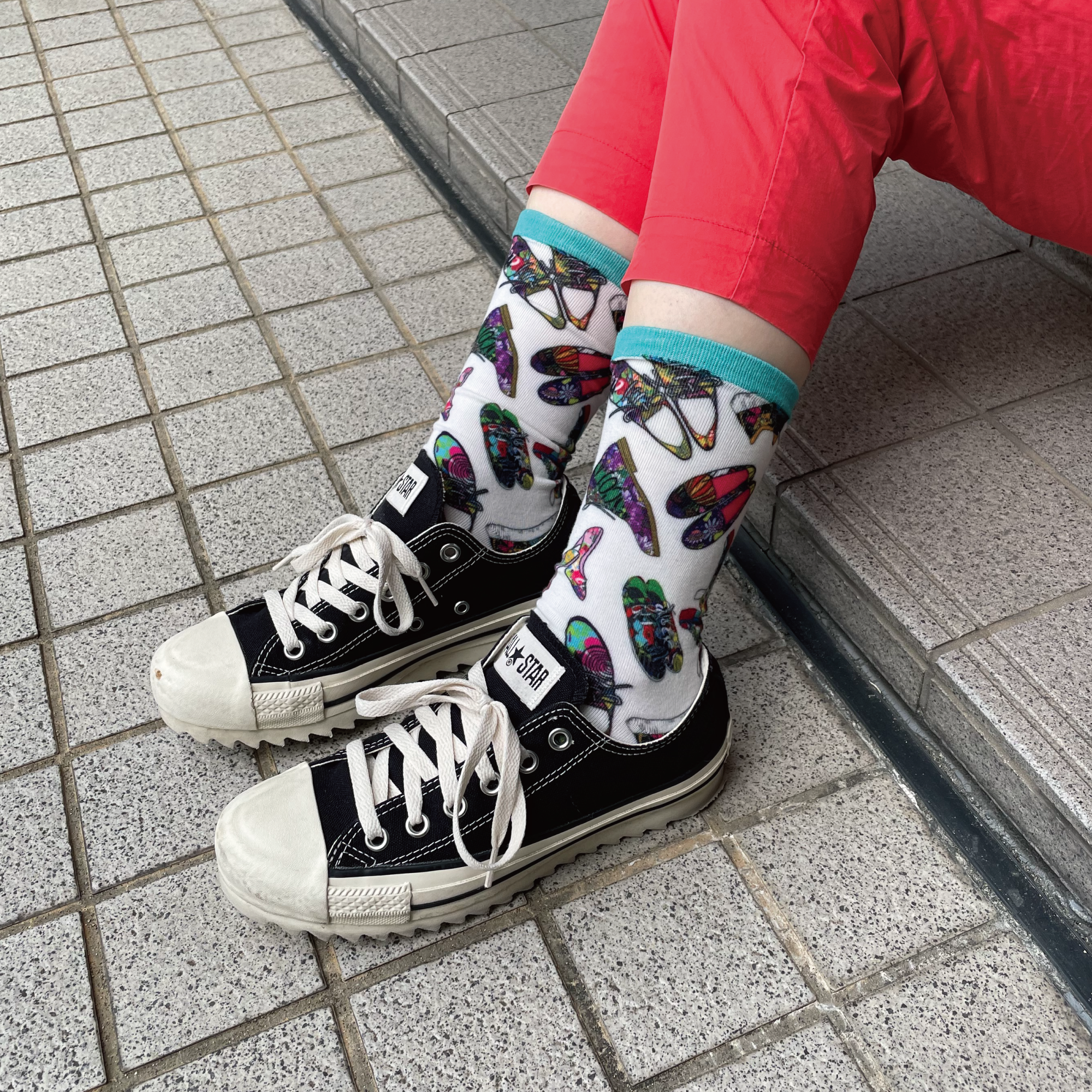 【ScoLar】プリント靴総柄クルーソックス