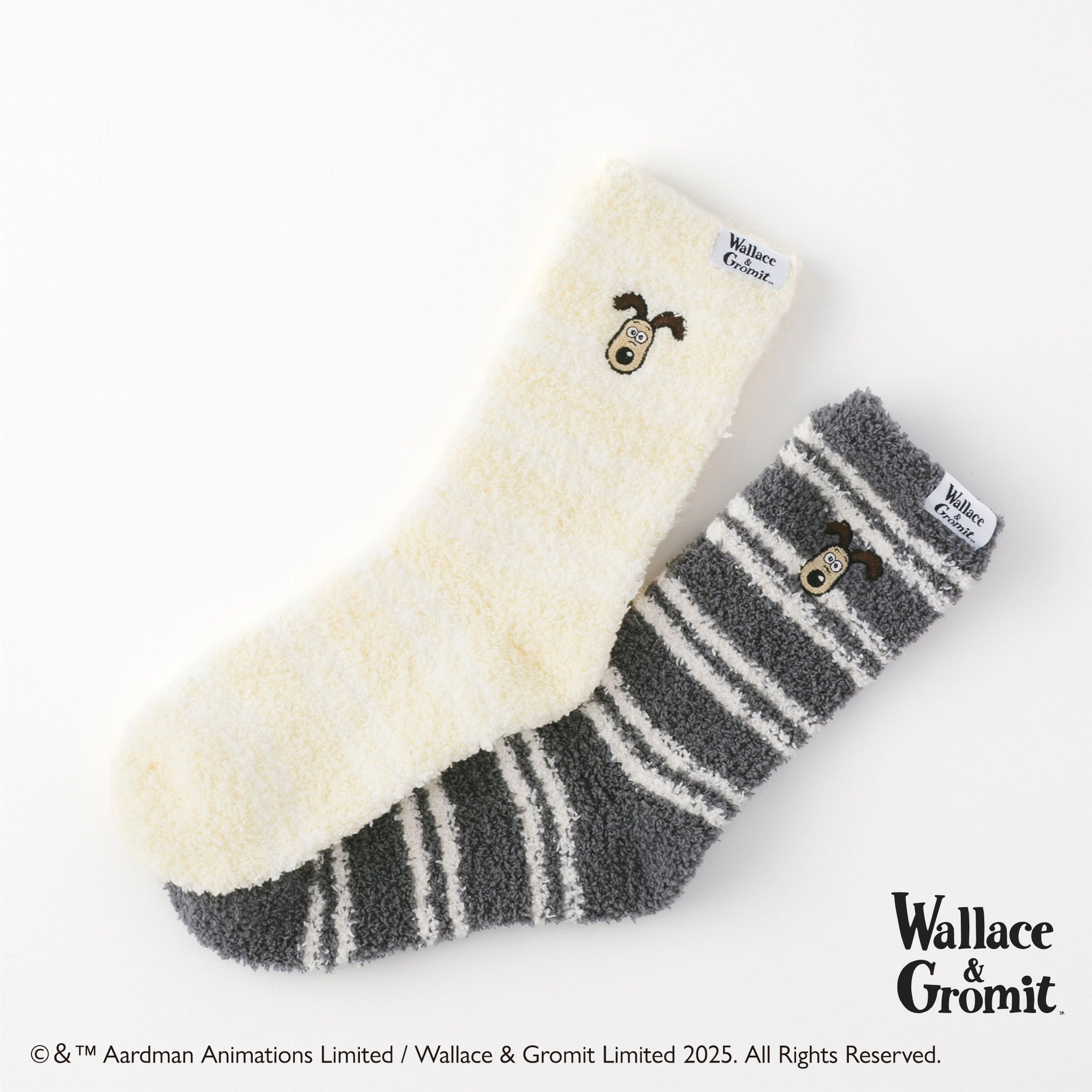 【ウォレスとグルミット】細ボーダー刺繍付モールルームソックス