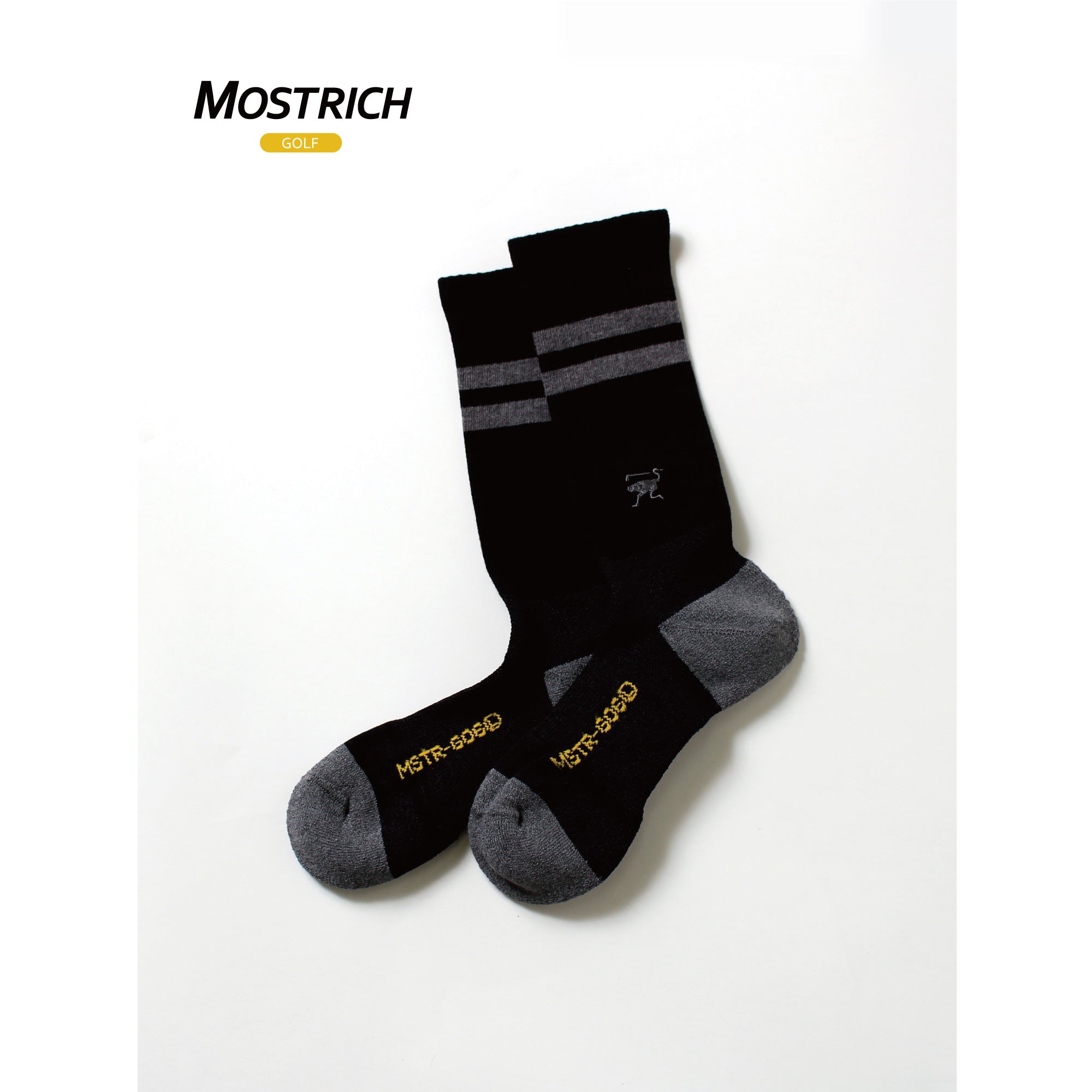 MOSTRICH】MSTR-G06 刺繍クルー丈ソックス｜ワンポイント刺繍とライン