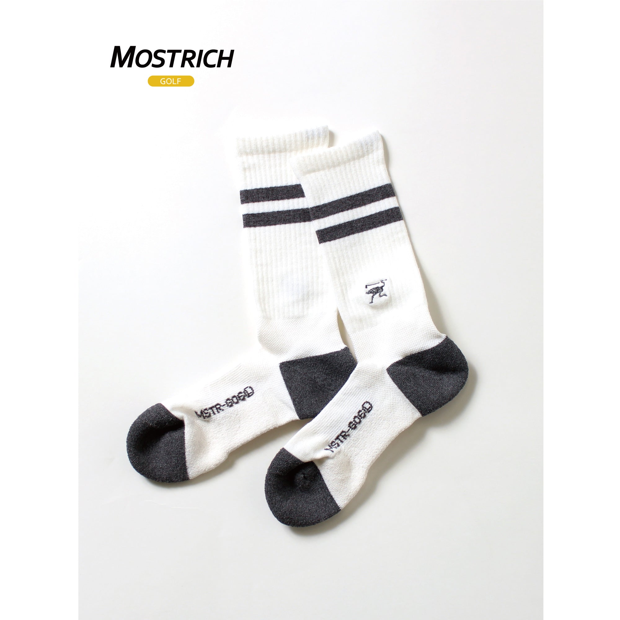 MOSTRICH】MSTR-G06 刺繍クルー丈ソックス｜ワンポイント刺繍とライン