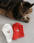 【にゃんこ堂】リブ猫刺繍クルーソックス