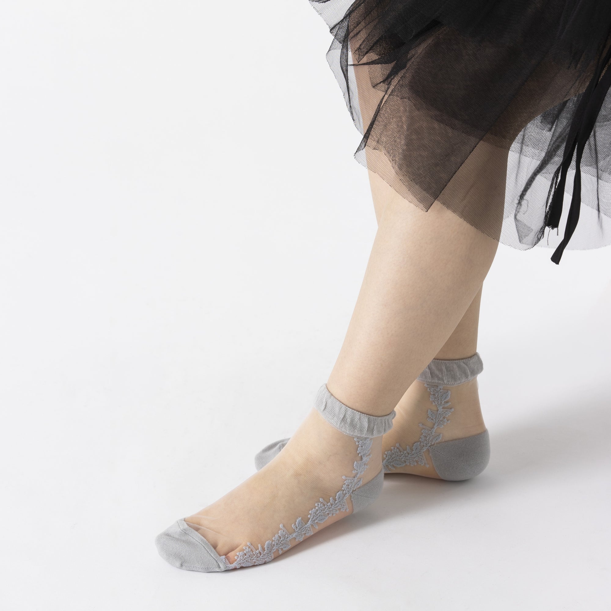 【hohaba】サイドリーフ柄テグスショートソックス