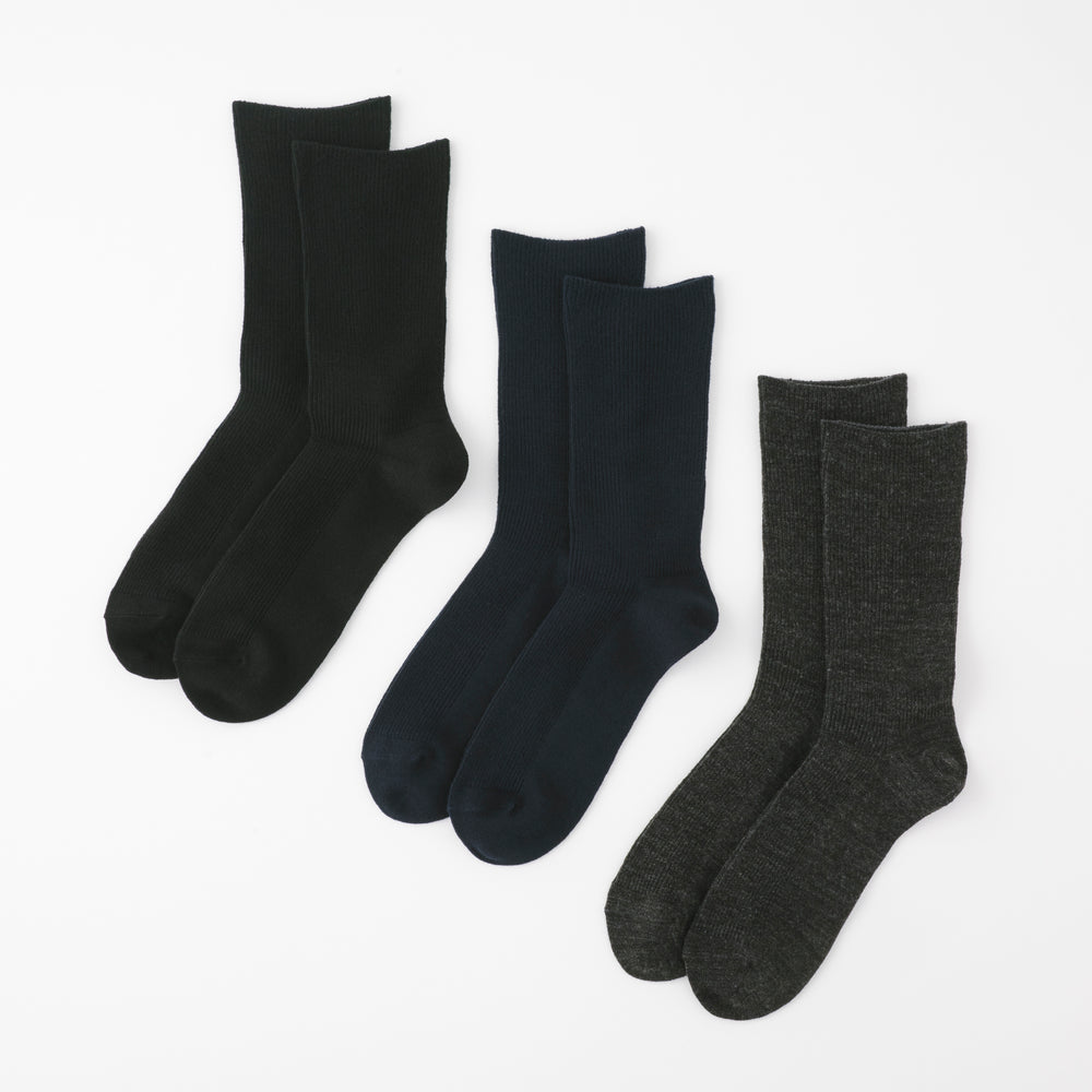 【足元らくらく】足の冷えないゴムなしリブクルーソックス 24-26cm